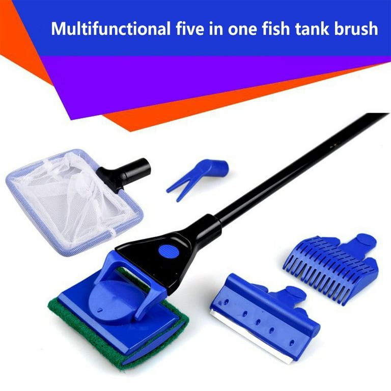 ADVEN Fish Tank Brush Mesh 5 in 1 Dirt Catcher Household Accessories  Scraper Fork Aquarium Supplies Dust Remover Washable Cleaning Kit 