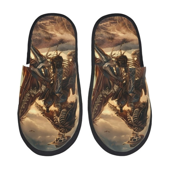 Fotbe Western Skeleton Cowboy Horse Pantuflas Peludas para Mujer con Estampado, Zapatillas de Peluche, Zapatos de Invierno para Casa, Uso Interior y Exterior-Medium