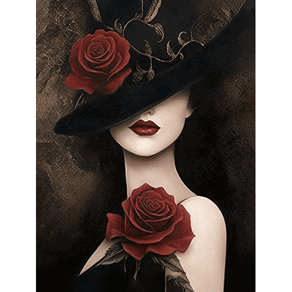 Lady with Red Rose Decoration Painting/Canvas Print, Suitable for Decorating Living Room, Bedroom, Dining Room, Office, Hotel, Gallery, Studio, and Apartment Spaces.