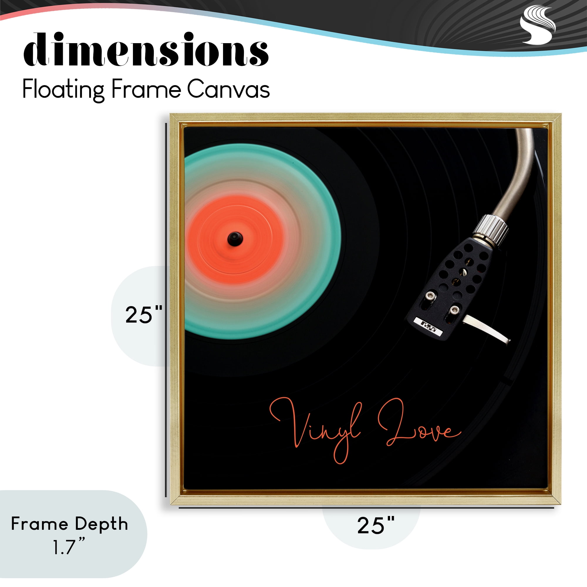 Stupell Industries Spinning Record Vinyl Love Gold Framed Floater Canvas Wall Art, design by Tom Quartermaine