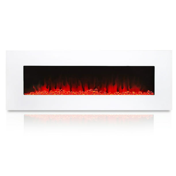 Barton 50 Electric Fireplace In White, Ultra Slim Wall Mounted Electric Fireplace