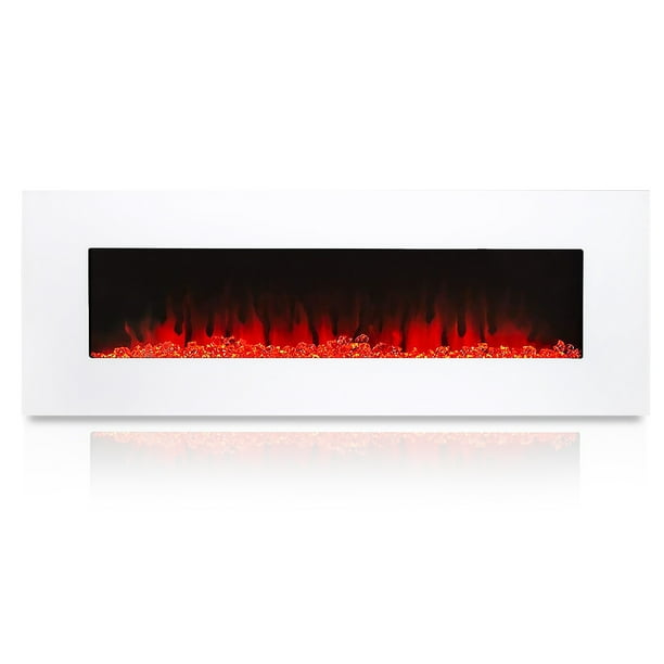 Barton 50 Electric Fireplace In White Recessed Ultra Thin Wall Mounted Heater Multicolor Flame Com Barton 50 Electric Fireplace In White, Ultra Slim Wall Mounted Electric Fireplace