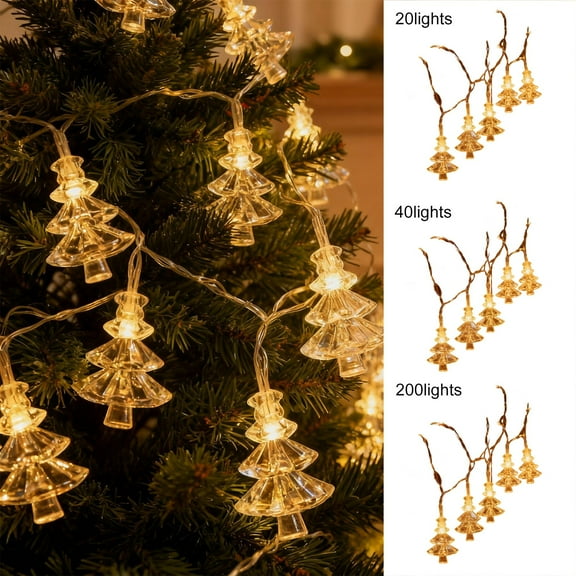 Warm White LED Christmas Tree String Lights - (196.85in/500cm 20LED) Plug-In Design for Indoor/Outdoor Festive Decor, Perfect for Christmas Parties, Trees, Windows, Durable Bulbs, Soft Glow, Yellow 1