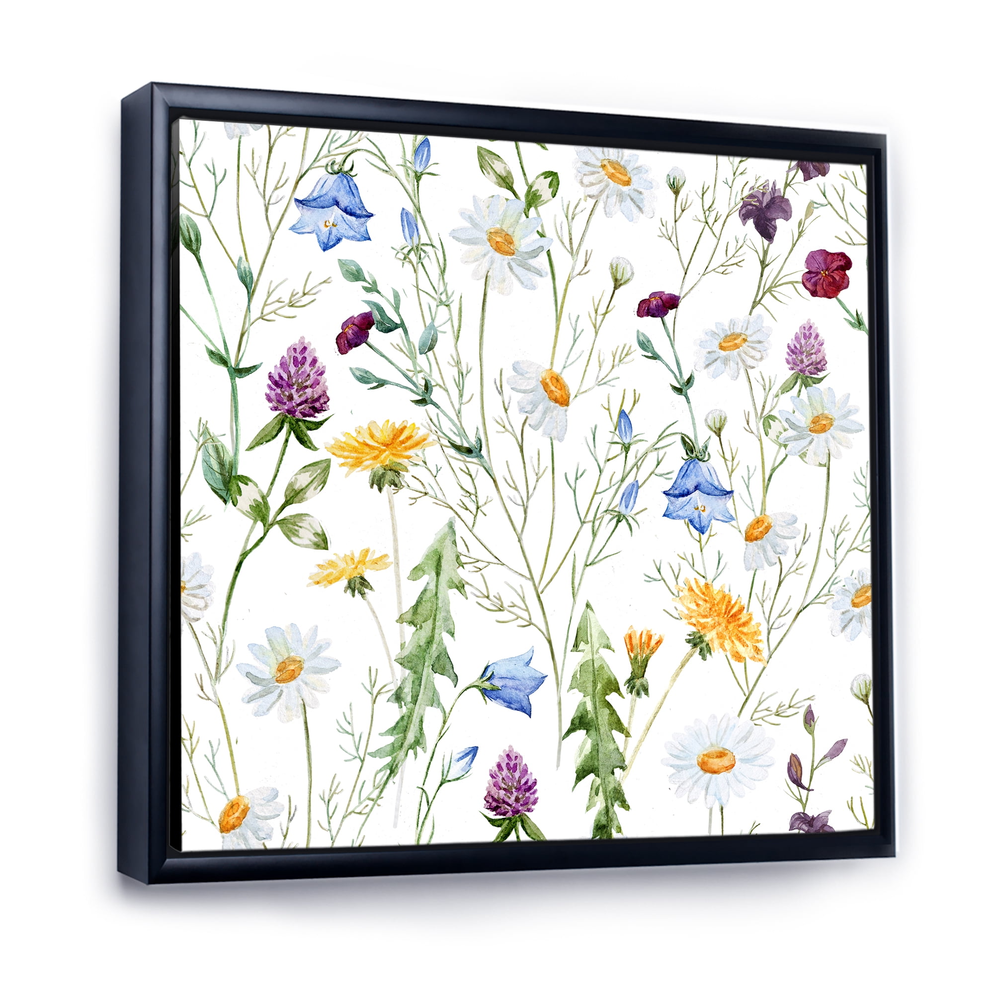 Designart 'Wildflowers Clover Bell and Chamomile III' Traditional Framed Canvas Wall Art Print