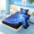 thumbnail image 2 of Manfei Magical Glowing Blue Ocean Twin Sheet Sets for Kids Boys and Girls, Coastal Fantasy Print Bedding 3-Piece, 1 Flat Sheet, 1 Fitted Sheet and 1 Pillowcase, 2 of 6