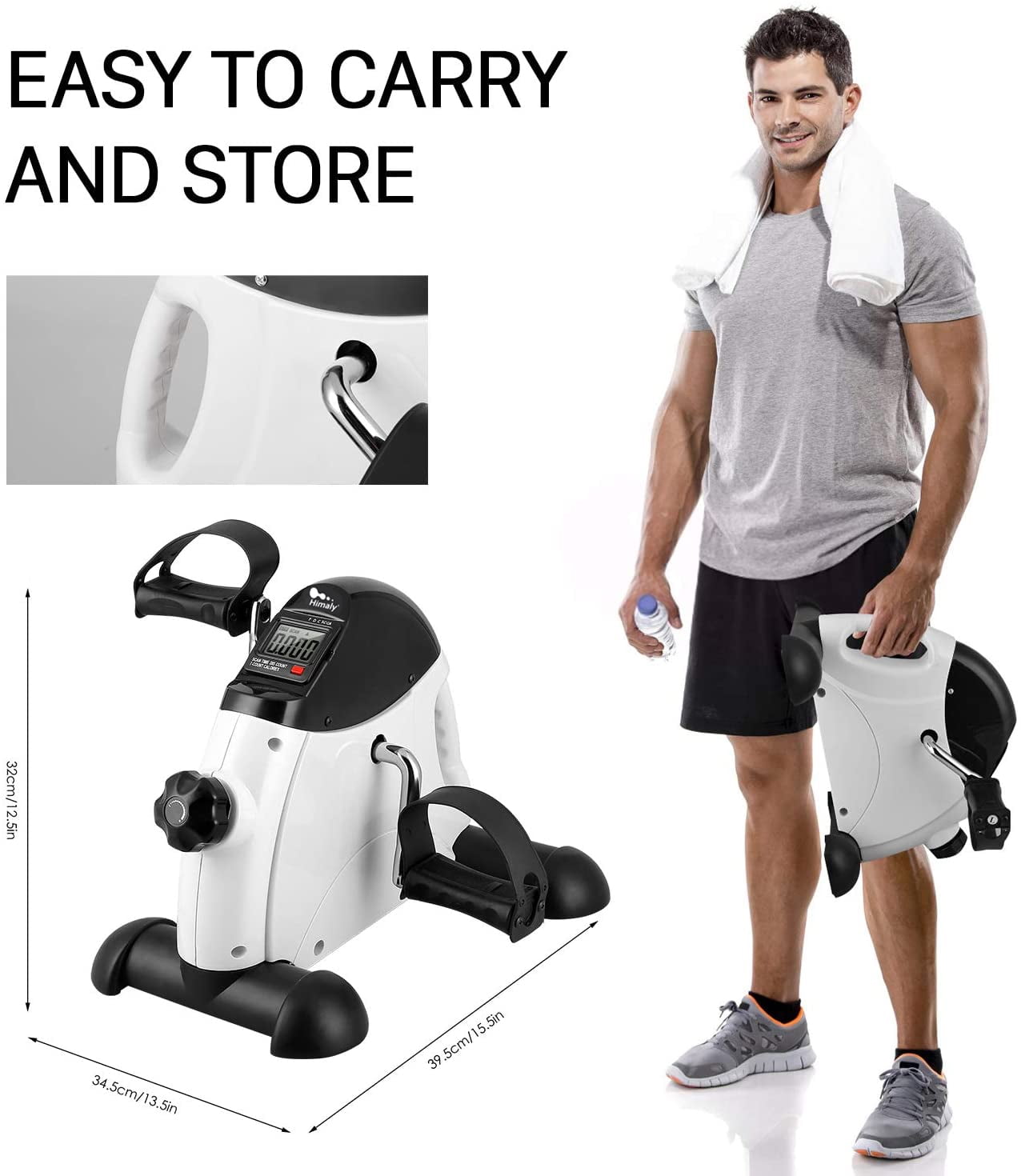 Himaly Under Desk Exercise Bike , Portable Pedal Exerciser with LCD Display for Home Office, 240 lbs Capacity, White