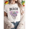 thumbnail image 1 of Camiseta para mujer Suave de veranoWomen'S Vintage Style Summer T-Shirt with Geometric Beach Print, 100% Polyester, Crew Neck, Regular Length, Knitted Fabric - Casual Short Sleeve Graphic TeeFather', 1 of 6