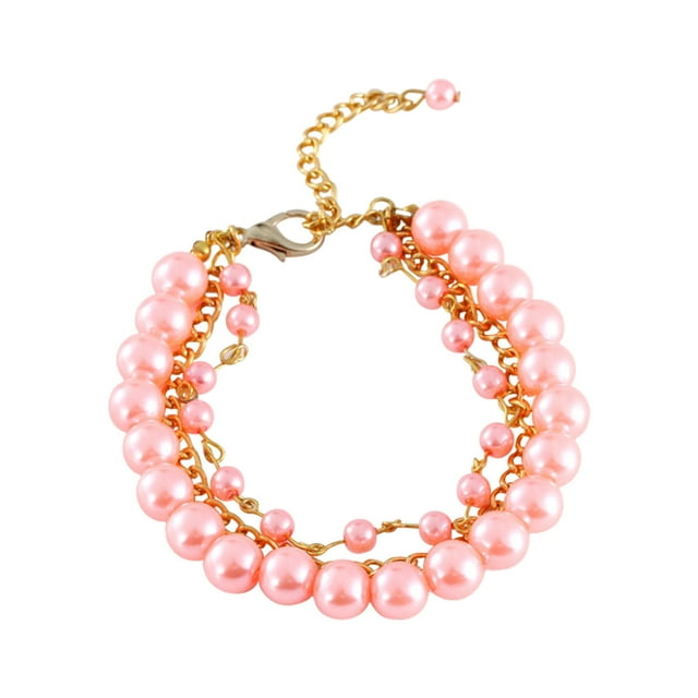 Pearl Rhinestone Pet Necklace Collar, Handcrafted Faux Pearl & Ribbon Jewelry for Puppies & Cats, Adjustable Clasp - Suitable for Parties & Weddings