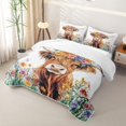 thumbnail image 3 of Erosebridal Cute Highland Cow Bed Spread Queen,Cartoon Animal Colorful Flower Print Queen Coverlet Set For Boys Kids,3-Piece, 3 of 7