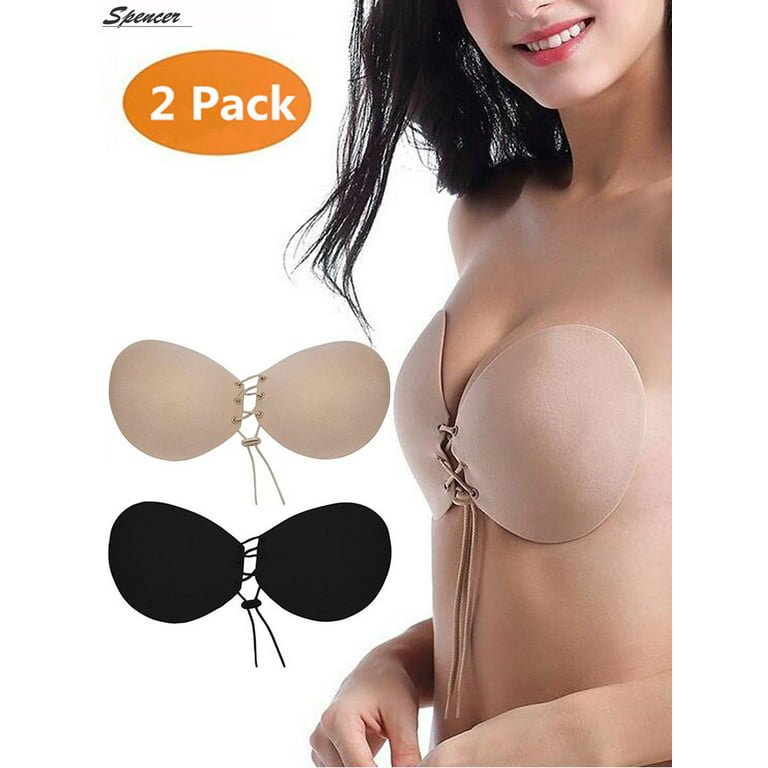 Spencer 2Pcs Women's Strapless Padded Invisible Bra Backless Self-Adhesive  Push Up Bra with Drawstring Sticky Bras (Cup C)