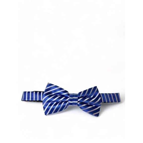 Blue and White Striped Silk Bow Tie