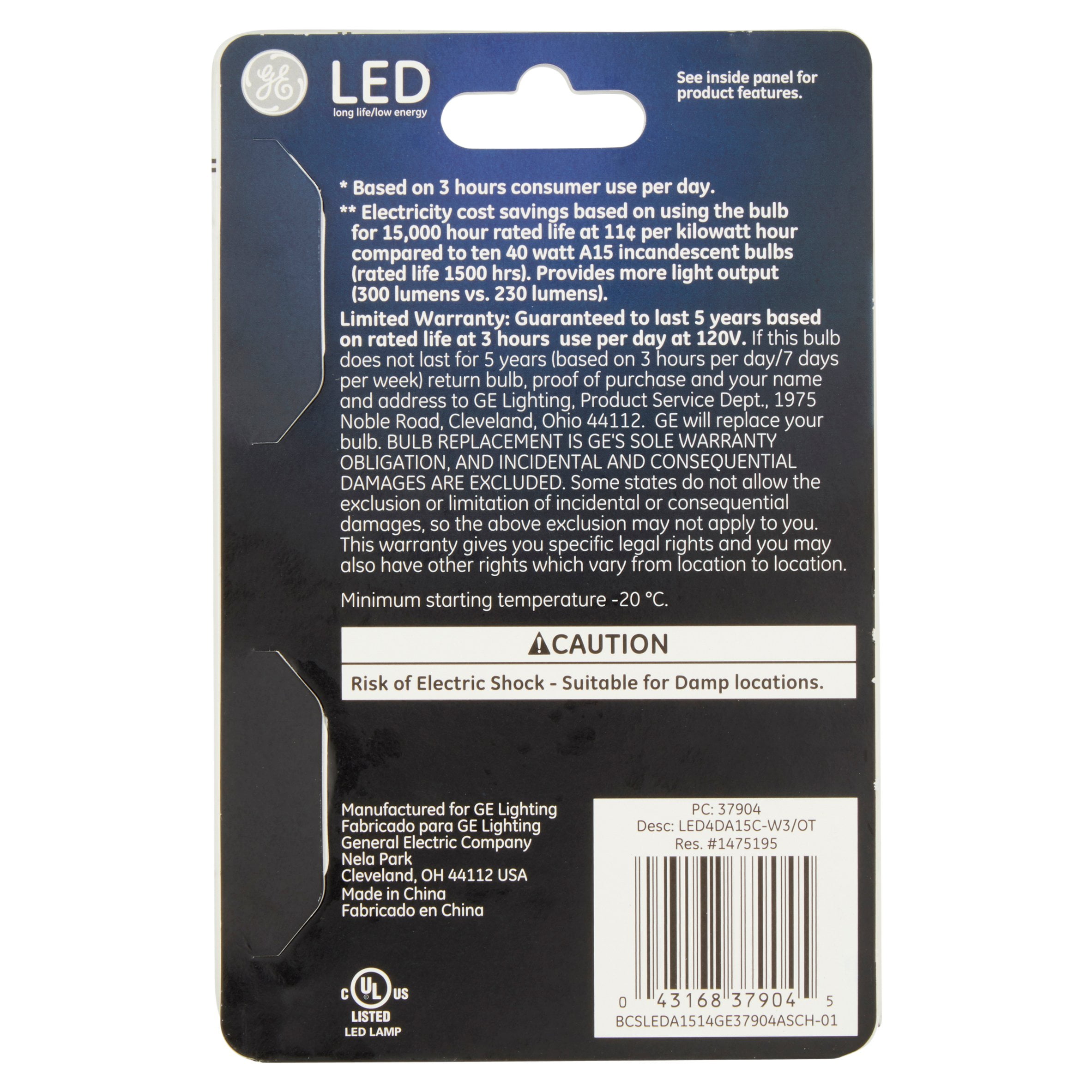GE LED 4W 300 Lumens A15 Soft White Candelabra Base Bulb GE LED 4W 300 Lumens A15 Soft White Candelabra Base Bulb