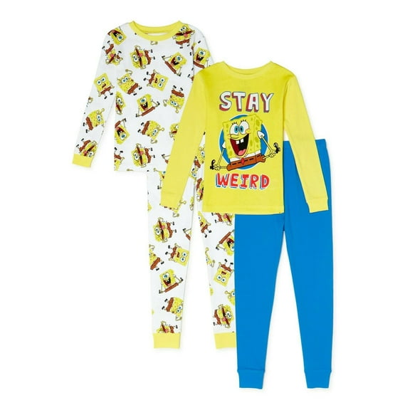 Nickelodeon Spongebob 4 PC Long Sleeve Tight Fit Cotton Pajama Set Boy Size 6