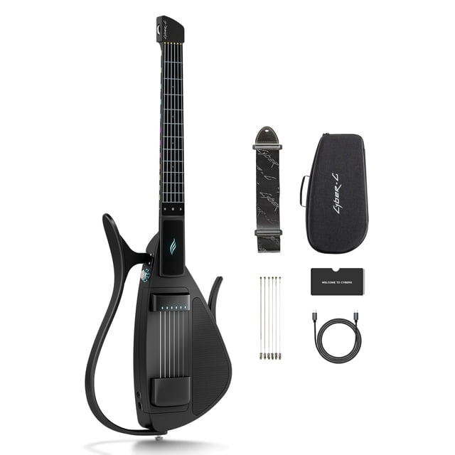 Guitarra inteligente CYBER-G con cuerdas de silicona, 24 tonos, negra