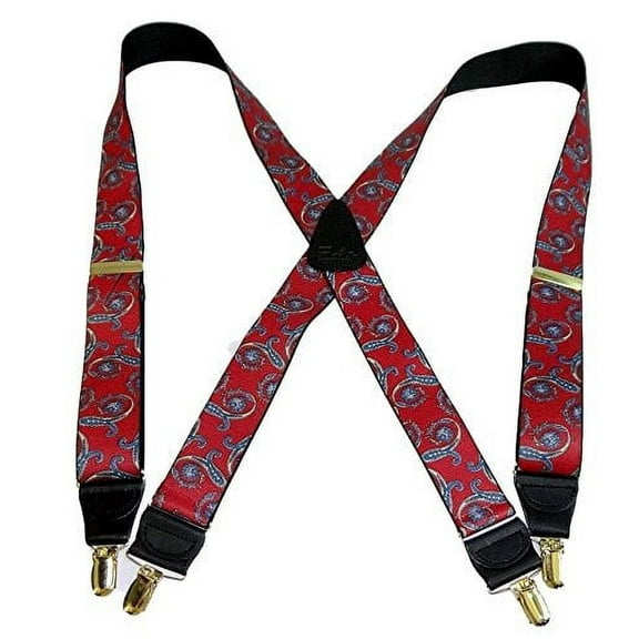 Hold-Ups Red Paisley Pattern Suspenders in X-back and Patented No-slip Gold Clips
