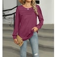 thumbnail image 2 of Long Sleeve Shirts for Women Pleated Casual Business Blouses Trendy Fashion Tunic Basic Tops Loose Trendy Fall Crew Neck T-Shirts, 2 of 7