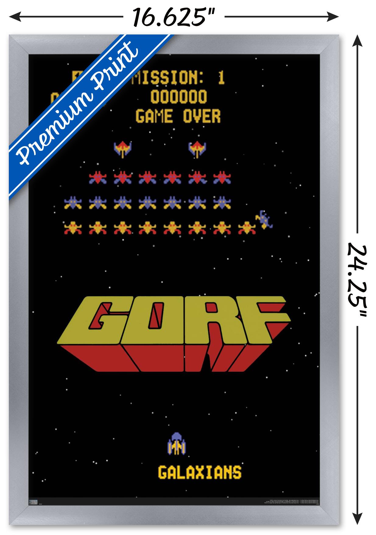 Trends International Midway Arcade: Gorf - Startup Screen Wall Poster 16.5" x 24.25" x .75" Silver Framed Version