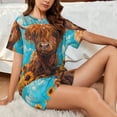 thumbnail image 4 of Fotbe Cute Cow Sunflowers Art Conjunto de Pijama Estampado para Mujer, 2 Piezas, Ropa de Dormir con Camiseta de Manga Corta y Shorts Suaves-3X-Large, 4 of 6