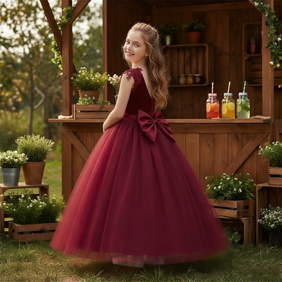 Tulle Flower Girl Dress for Wedding Bridesmaid Communion Dresses Princess Pageant Party Gown Graduation Photography Outfit 6-7 Years