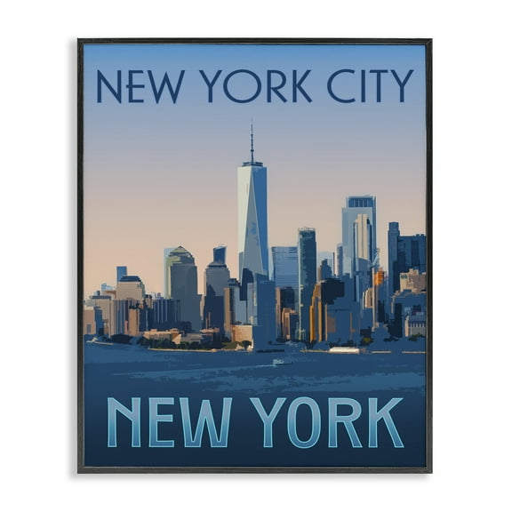 Stupell Industries New York Landmark Skyline Cityscapes Painting Black Framed Art Print Wall Art, 11 x 14