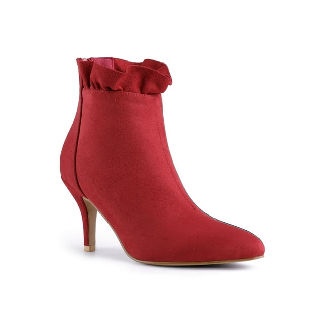 Unique Bargains Bottines à Talon Aiguille à Volants avec Fermeture Éclair pour Femmes