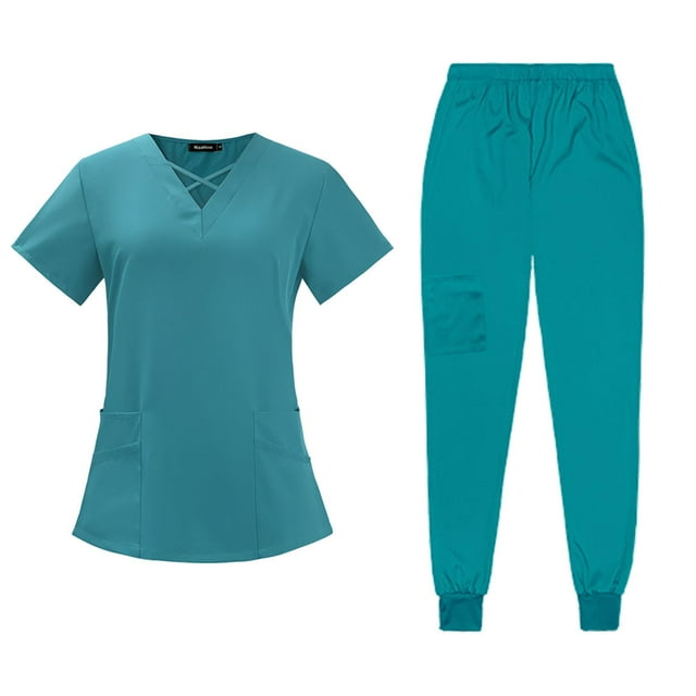 Nursing Scrub Set Fashion Sweat Absorbing SPA Scrubs Uniform Working Uniform for Blue S