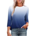 thumbnail image 2 of Plebaso T-Shirts à Manches 3/4 Col Rond pour Femmes Tee-Shirts Décontractés Amples Blouses Dégradées pour S-5TG, 2 of 7