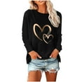 thumbnail image 2 of Womens Heart Printed Long Sleeve Tops Tee Shirts Casual Crewneck Gift Shirts for Her(Black,L), 2 of 6