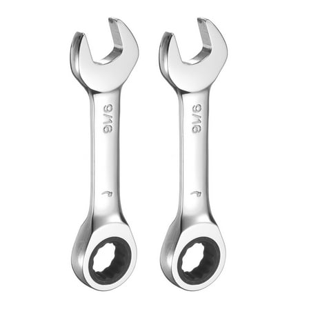 2pcs 9/16 Inch Ratcheting Combination Wrench Cr-V Ratchet Box Ended and Open End 72 Teeth 12 Point Anti-slip Stubby with Mirror Polish for Tight Space