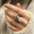 thumbnail image 2 of Bague Rétro Européenne et Américaine avec Grande Ouverture en Diamant et Perles, 2 of 4