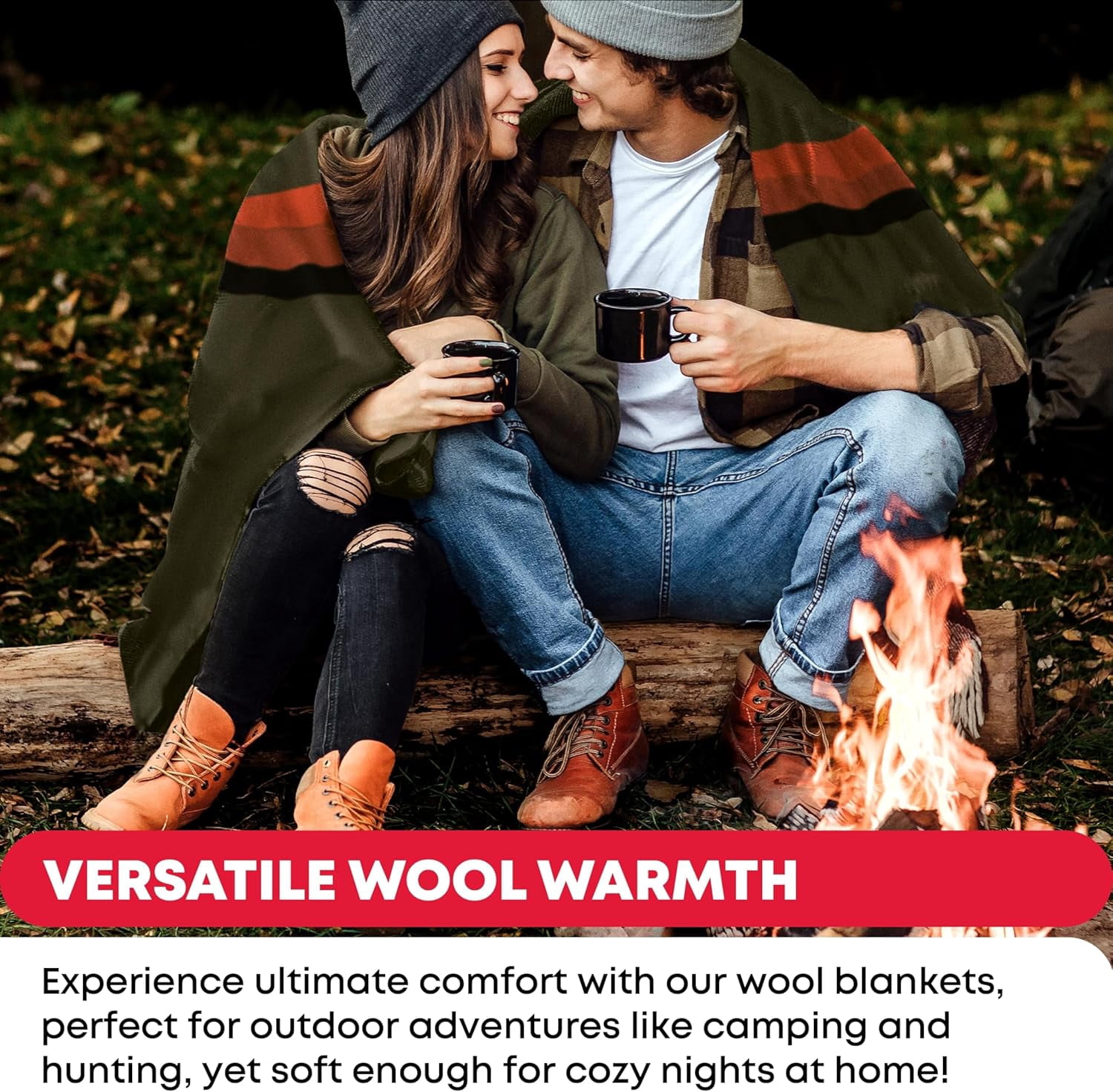Military Wool Blanket - Perfect for Outdoors, Camping & Bushcraft Emergency Blanket, 95% Wool - 96" x 96" 6.65 lbs. - Olive Drab Green with Stripes - Queen Size by Ever Ready First Aid