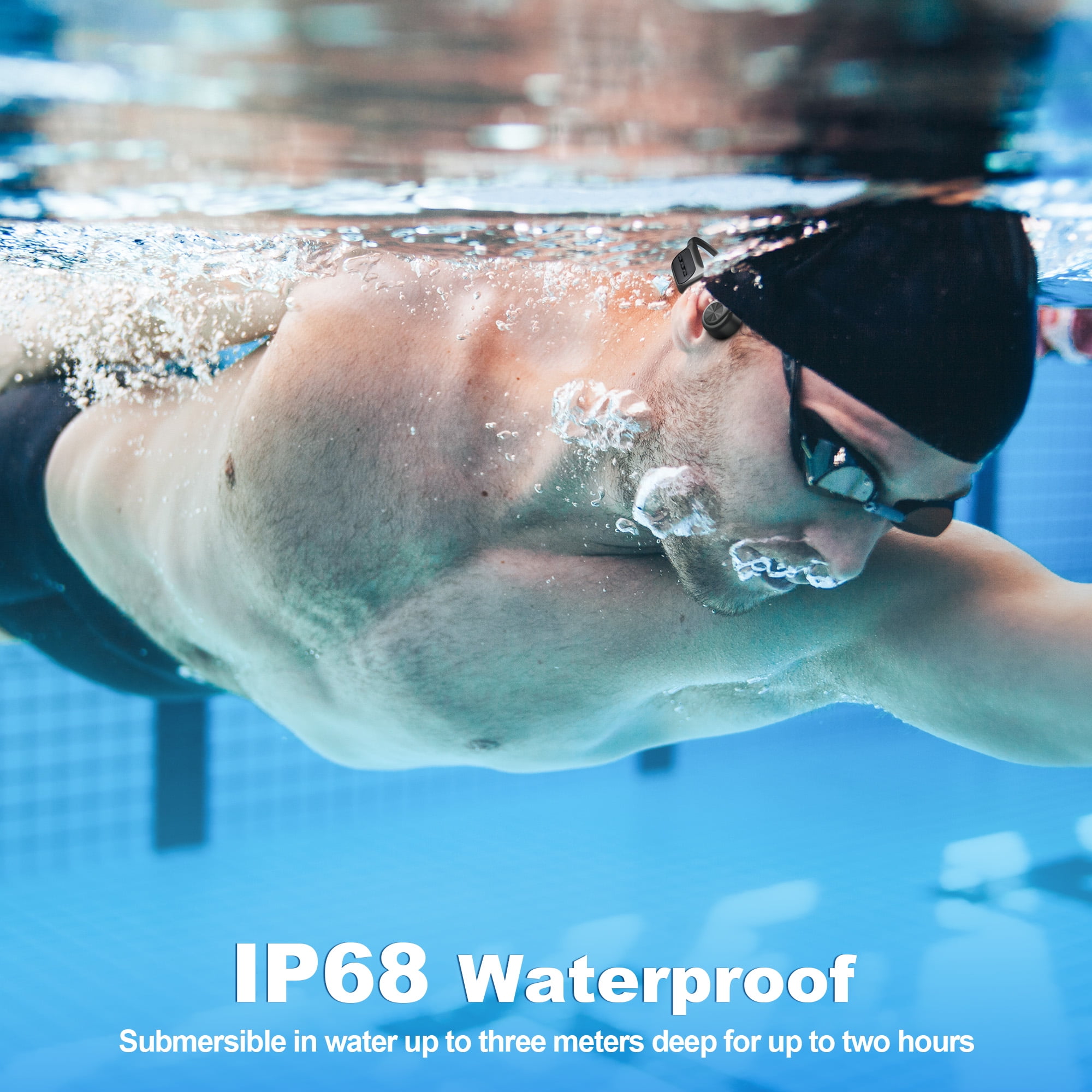 Wantek Bone Conduction Headphones, Swim Open Ear Wireless Bluetooth Headsets with IP68 and Bluetooth 5.3