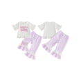 thumbnail image 2 of Loicainy Toddler Baby Girls Summer Clothes Set 6 12 18 24 Months 2T 3T 4T Short Sleeve Letters Print Tops with Bell Bottom 2Pcs Outfits, 2 of 9