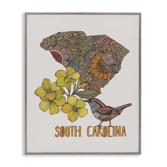 Stupell Industries Eclectic Detailed South Carolina State Flower Blossoms Pattern Gray Framed Giclee Art, 16 x 20, by Valentina Harper