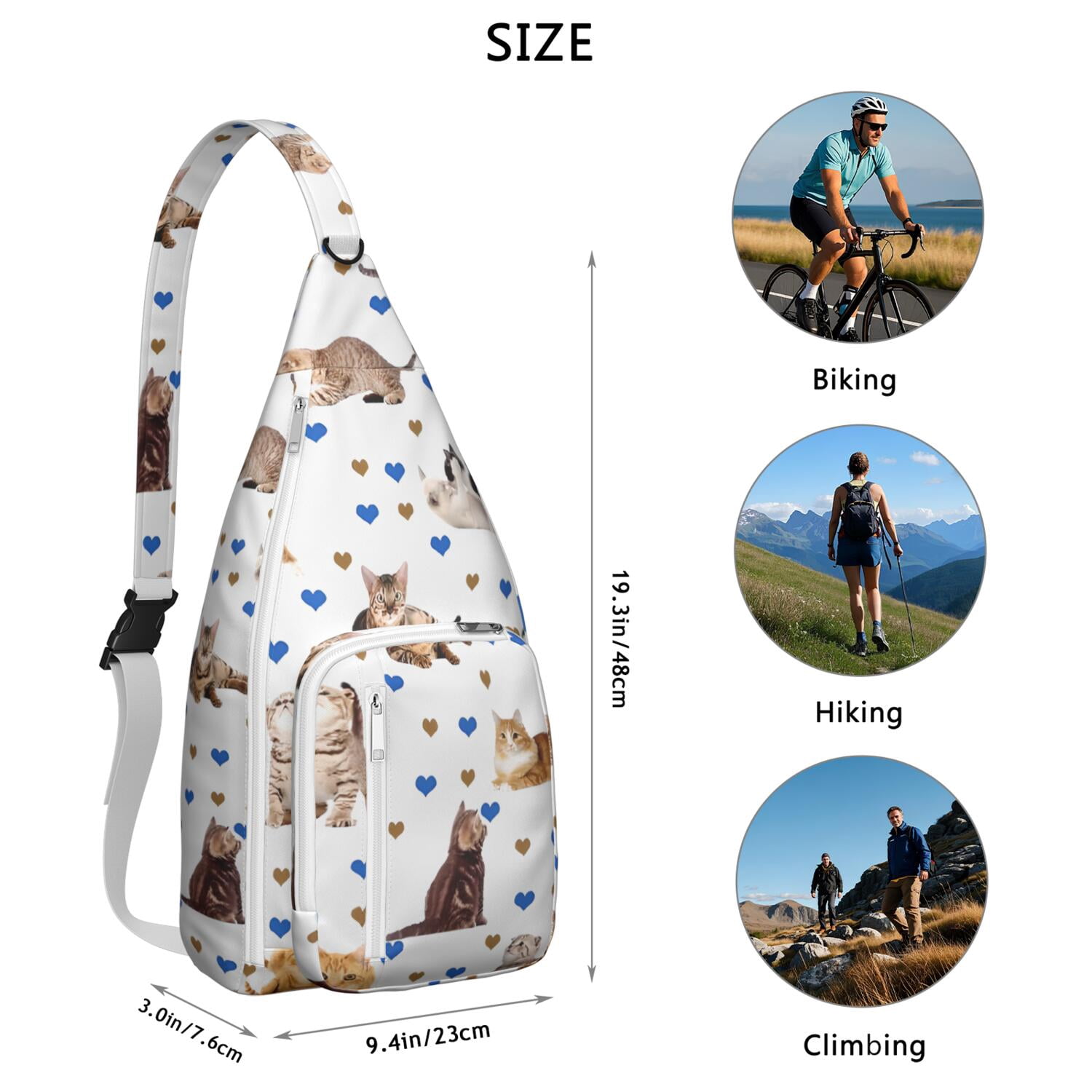 Pet Lover's Shoulder Bag - Hand-drawn Cat Graphic Sling Backpack (Lightweight Chest Bag, Easy Access Pockets)