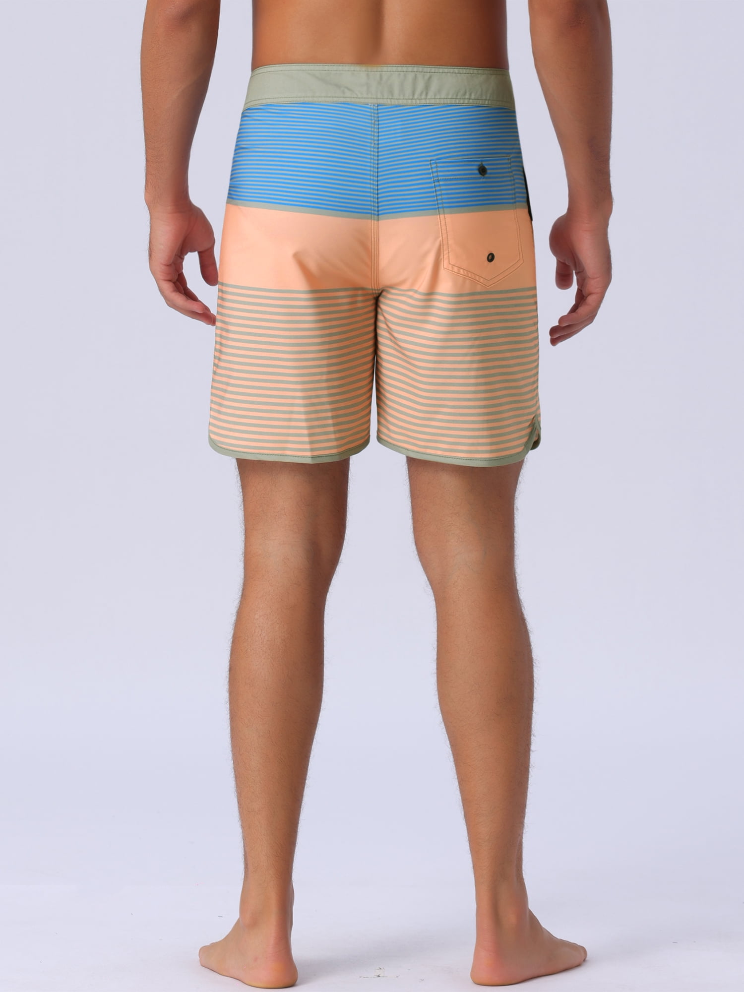 DARING DIVA Men's Color Block Drawstring Waist Pool Beach Striped Swimming Shorts 36 Orange