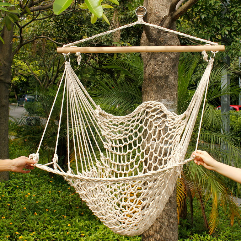 Zimtown Outdoor Swing SeatCotton Rope Hammock Hanging Chair Seat Porch Patio Garden Tree, Size: Large, White