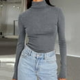 thumbnail image 2 of Women's Turtleneck Long Sleeve Shirts Fall Fashion Basic Thermal Underwear Tops Winter Clothes 2025 Gray XXL, 2 of 6