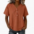 thumbnail image 2 of ClodeEU Women's V Neck Short Sleeve T-Shirt, Casual Loose Fit Solid Color Henley Top Orange,Women's Plus M, 2 of 7