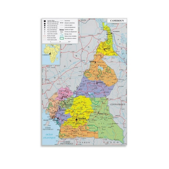 Cameroon Map Posters Poster Decorative Painting Canvas Wall Art Living Room Posters Bedroom Painting 20x30inch(50x75cm)