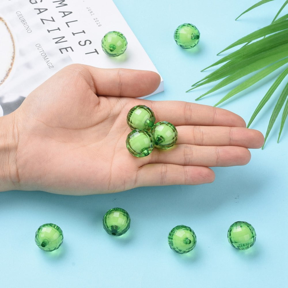 Transparent Acrylic Beads Bead in Bead Faceted Round Lime Green 20mm Hole: 2mm 110pcs/500g