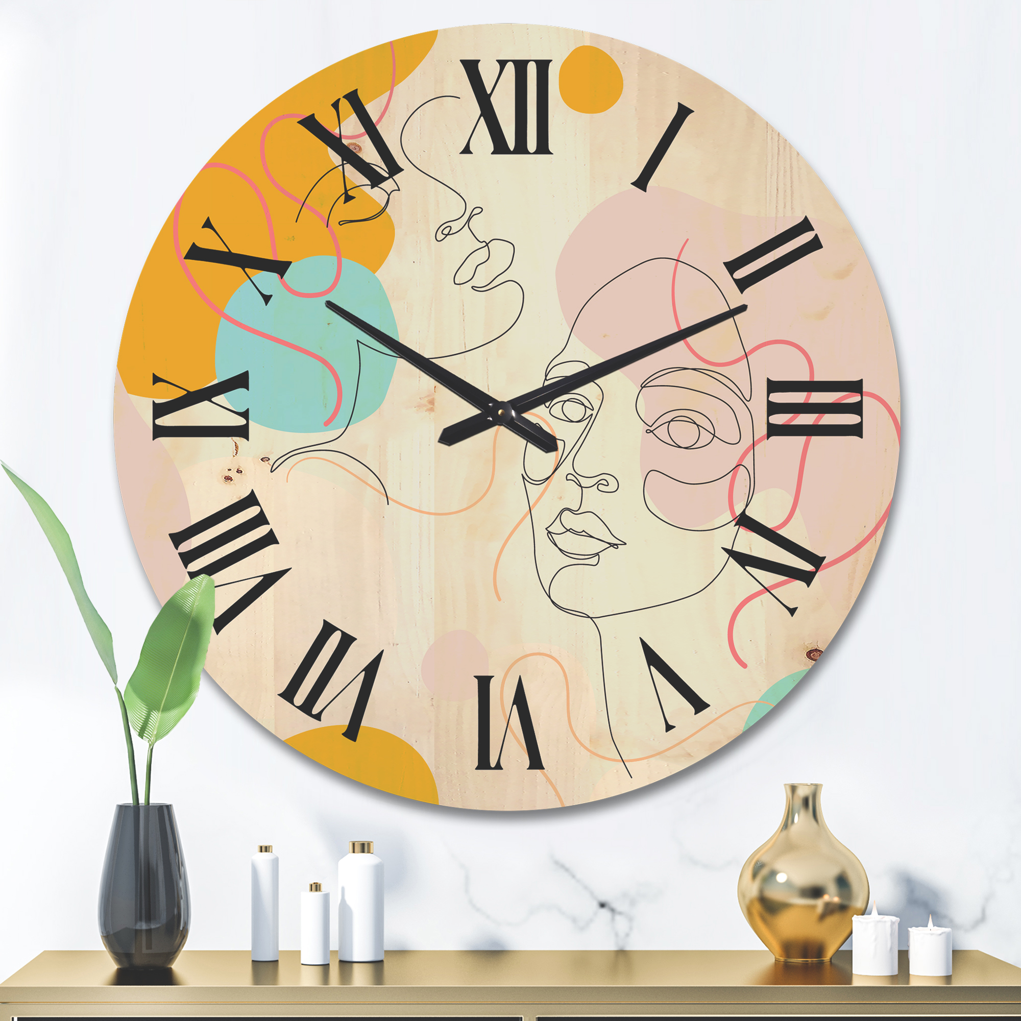 Designart 'Minimal Portrait of Female Face Drawn With One Line II' Modern Wood Wall Clock