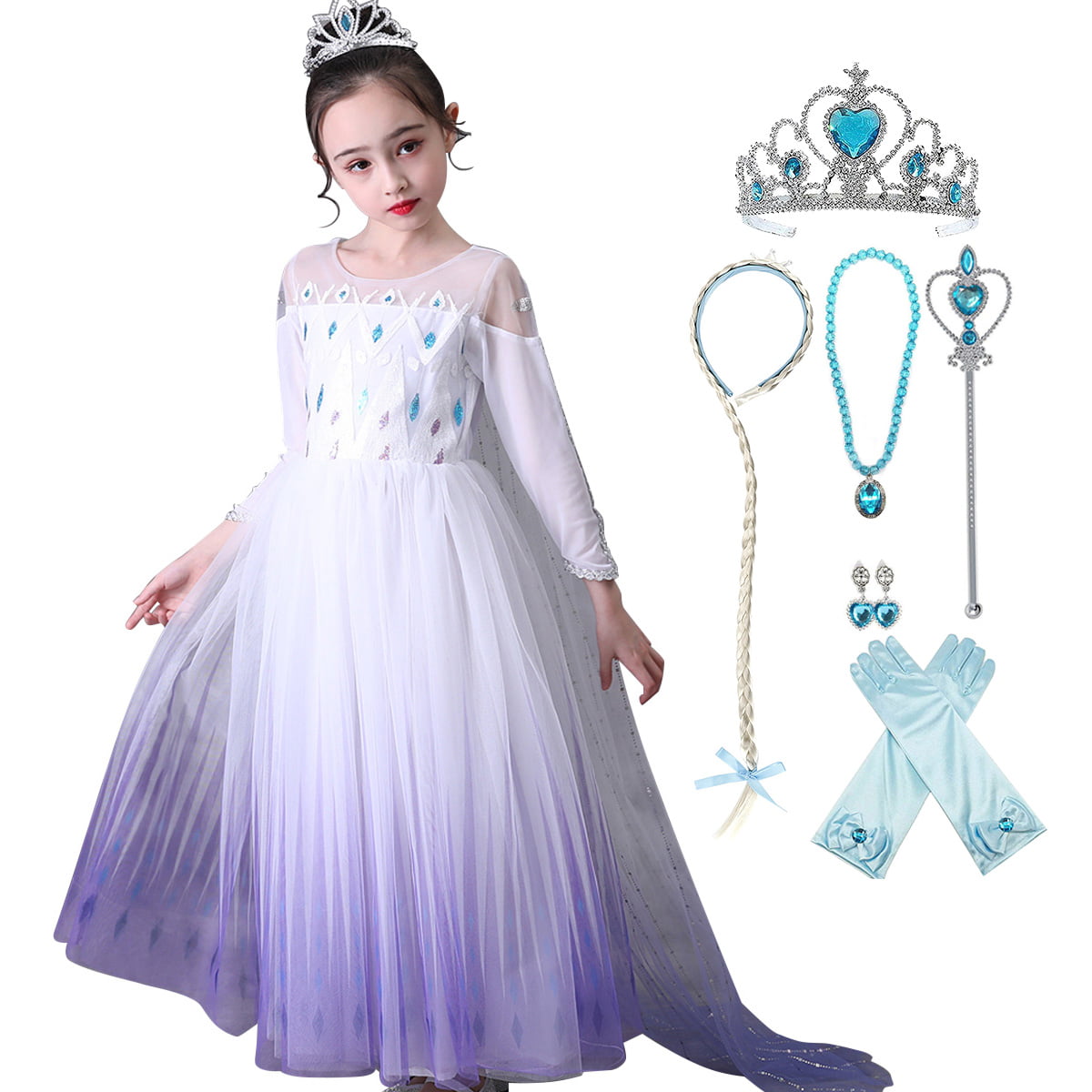 Princess Costume Dress Up Clothes for Girls Fancy Party Christmas Dress with Unique Accessories 