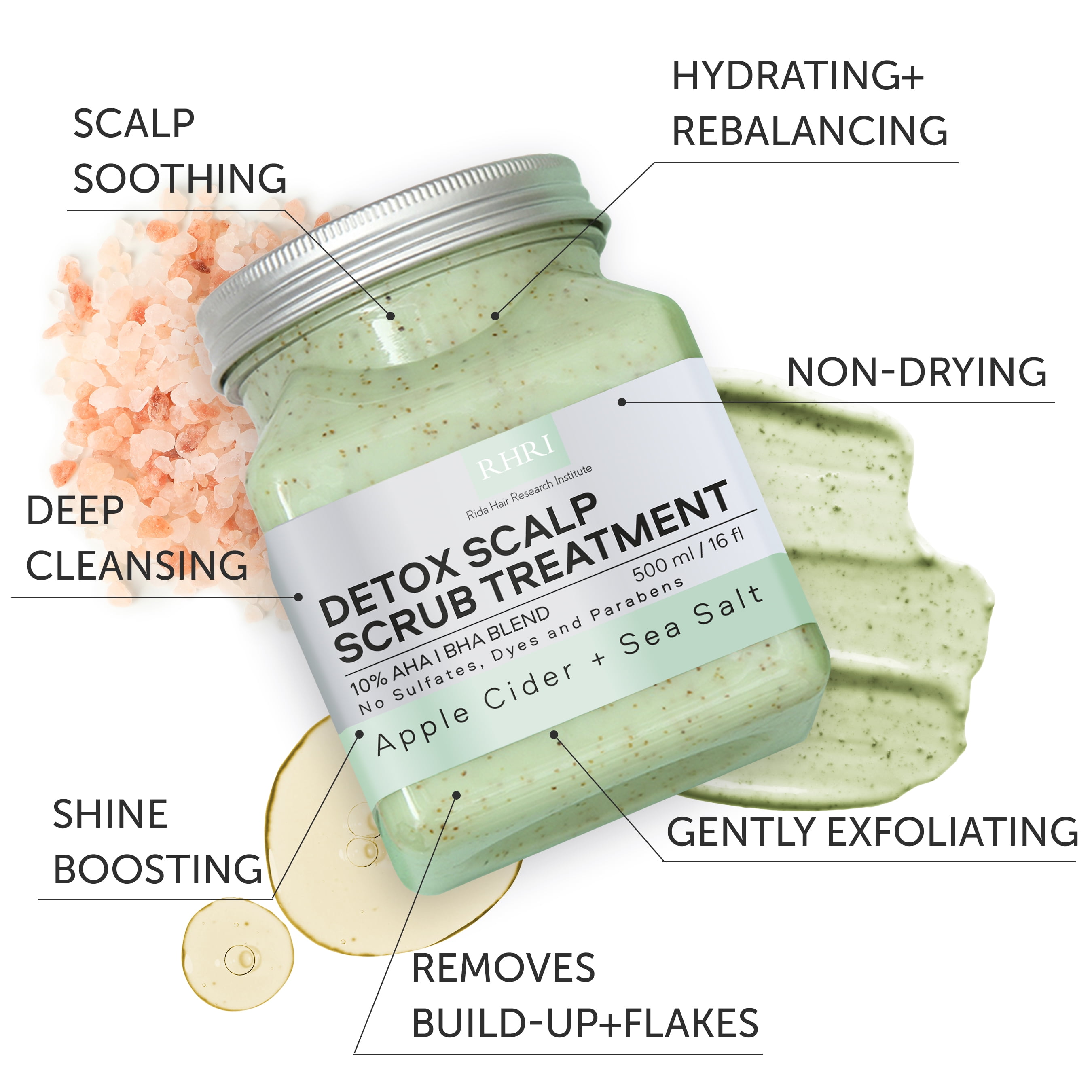 Sulfate-Free Green Scalp Scrub with Apple Cider & Sea Salt | Exfoliating Hair & Scalp Treatment for Detox, Dandruff & Build-Up | Scalp Exfoliator Scrub | Natural & Refreshing Hair Scalp Scrub