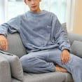 thumbnail image 5 of Chbgutlmr Mens Plush Pajama Set Long Sleeve Crew Neck Pullover Cinch Bottom Elastic Waist Trousers Casual Warm Winter Loungewear Homewear Set, 5 of 6
