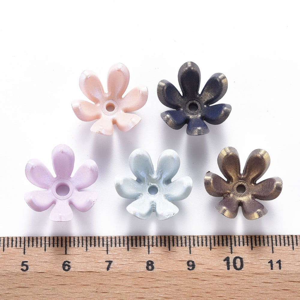 500g 6-Petal Spray Painted Acrylic Bead Caps Flower Mixed Color 19x17.5x10mm Hole: 2~3mm 764pcs/500g