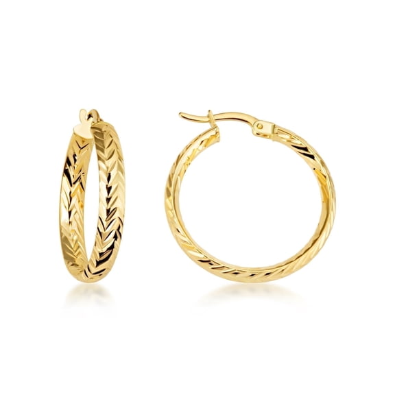14K Yellow Gold Reversible Twisted Tube Hoop Earrings (S/L) (Large)