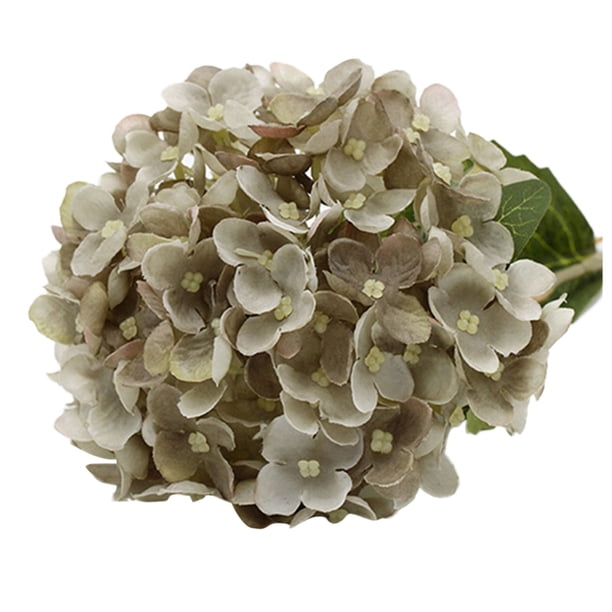 1 pieza de ramo de flores artificiales de hortensias grises para decoración, boda, flores reales de látex para el hogar