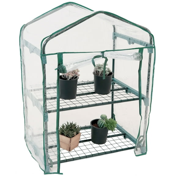 Sunnydaze 2' x 1.5' x 3' Outdoor Portable 2-Tier Mini Greenhouse, Clear Cover