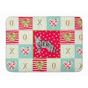 American Shorthair 1 Cat Love Machine Washable Memory Foam Mat Red